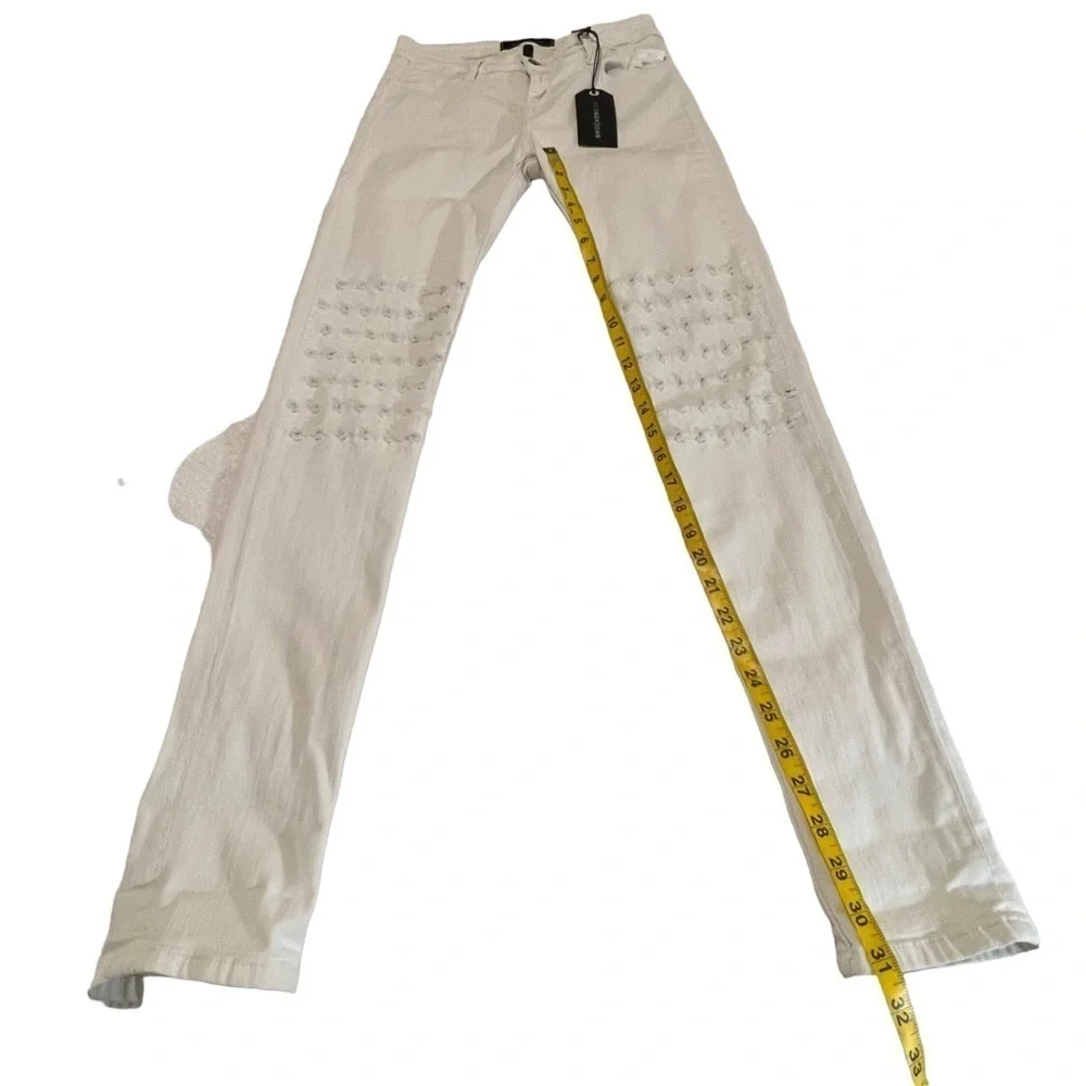 NWT Brokenbow Emma Mid Rise AI Rush Jeans Krystal White 28 Moto Ankle